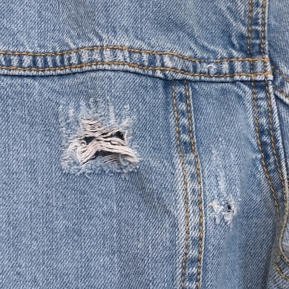Forever 21 | Distressed Denim Blue Jean Button Down Jacket Small - Picture 13 of 14